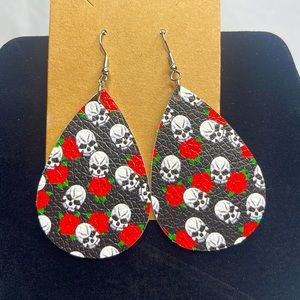 NWOT leather teardrop shape, hook earrings